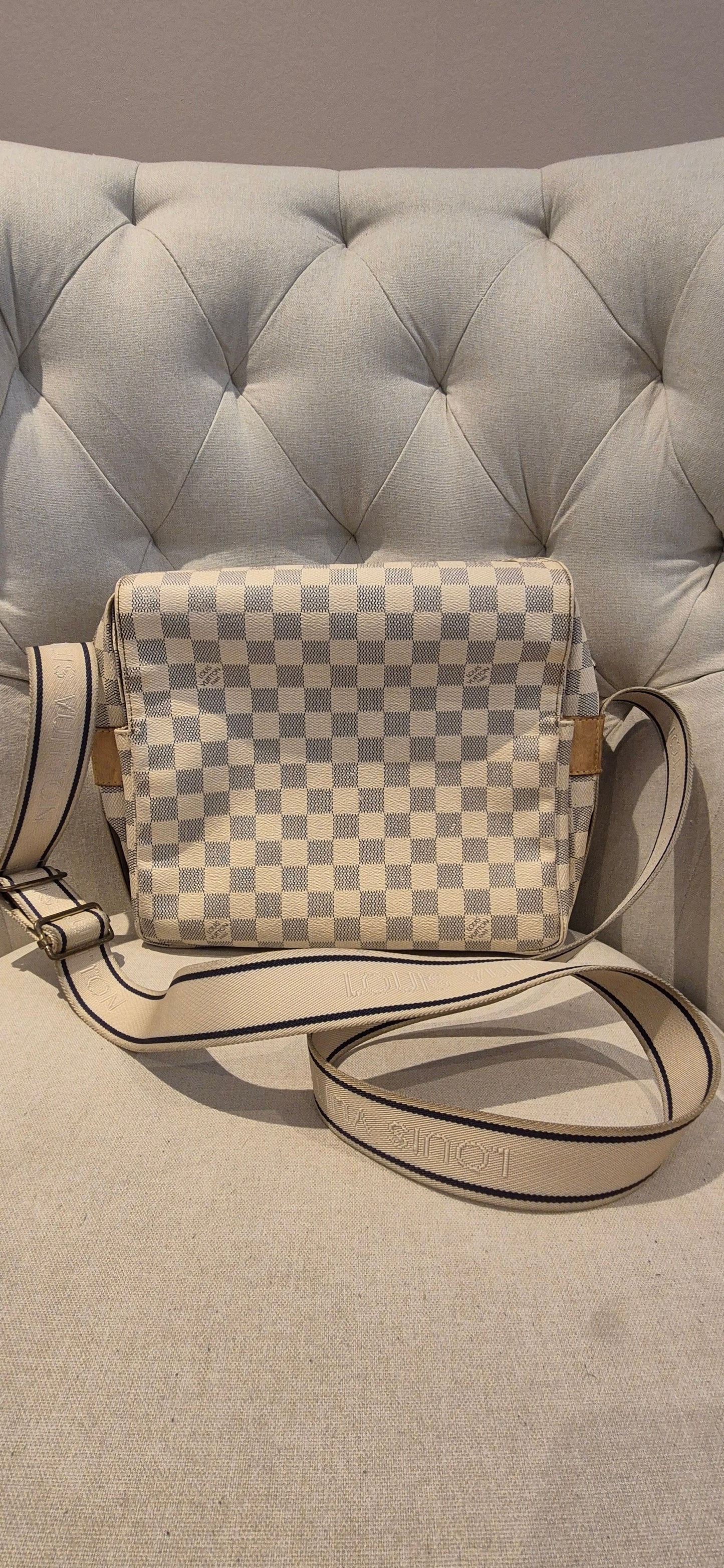 Louis Vuitton Naviglio Cross Body Shoulder Bag in Damier Azur