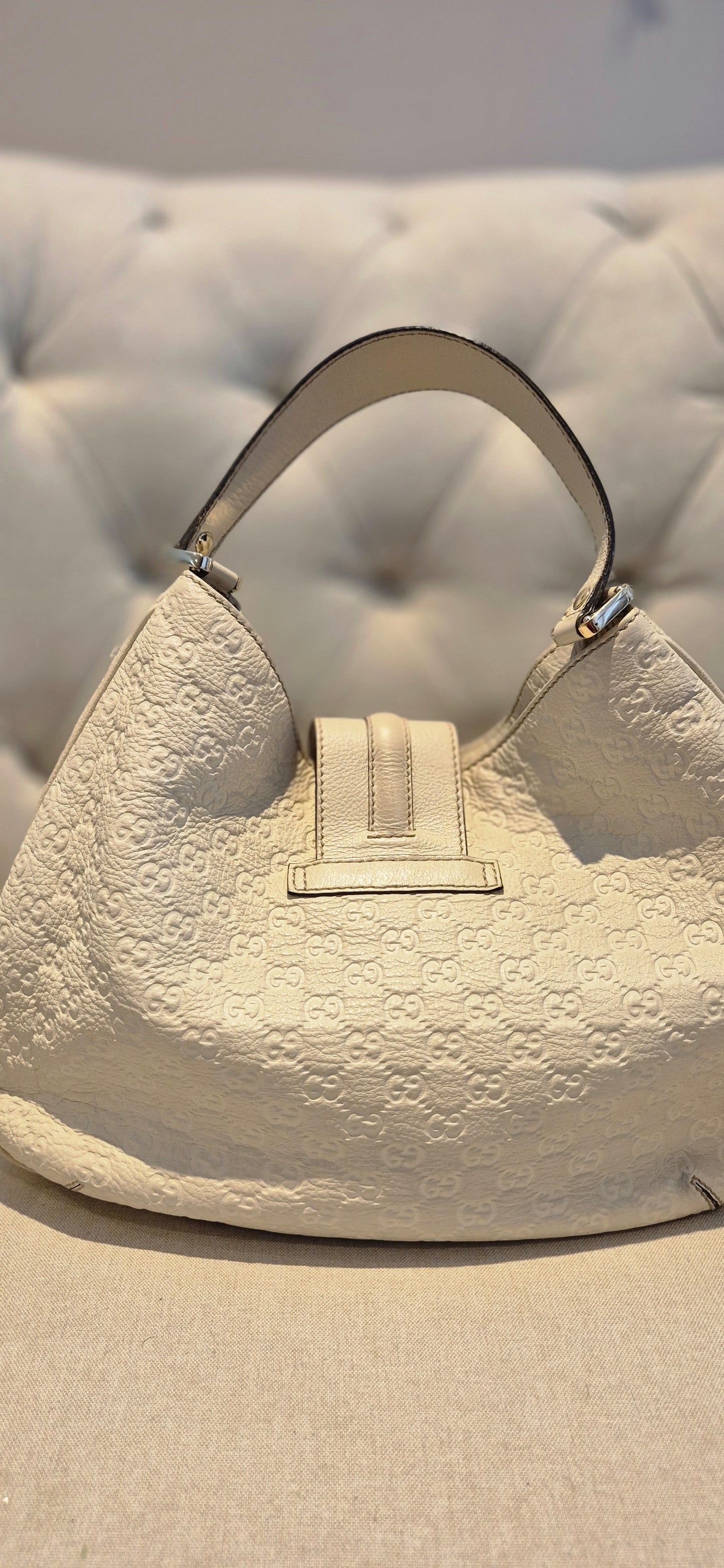 Gucci White Large Guccissima Leather Ladies Hobo Bag Cream