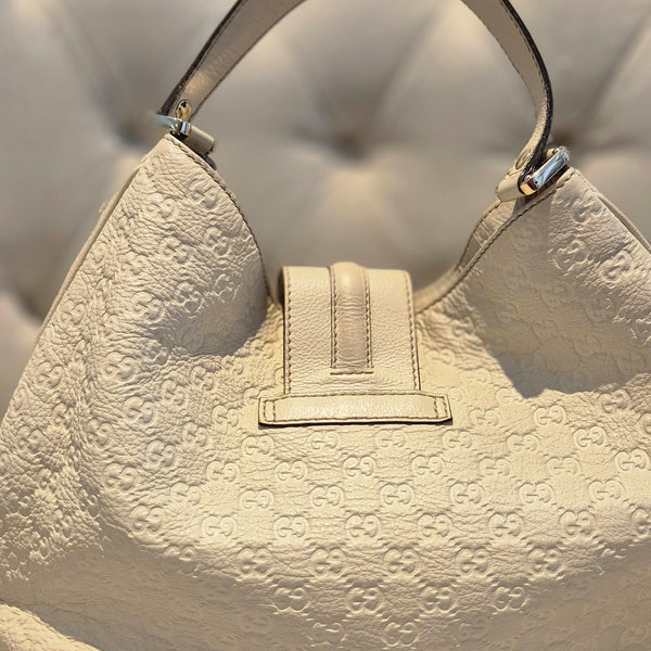 Gucci White Large Guccissima Leather Ladies Hobo Bag Cream