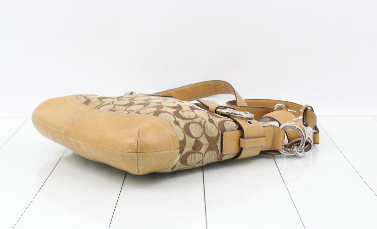 Coach Soho Signature Jacquard Belted Duffle Bag Khaki Tan Pre-owned