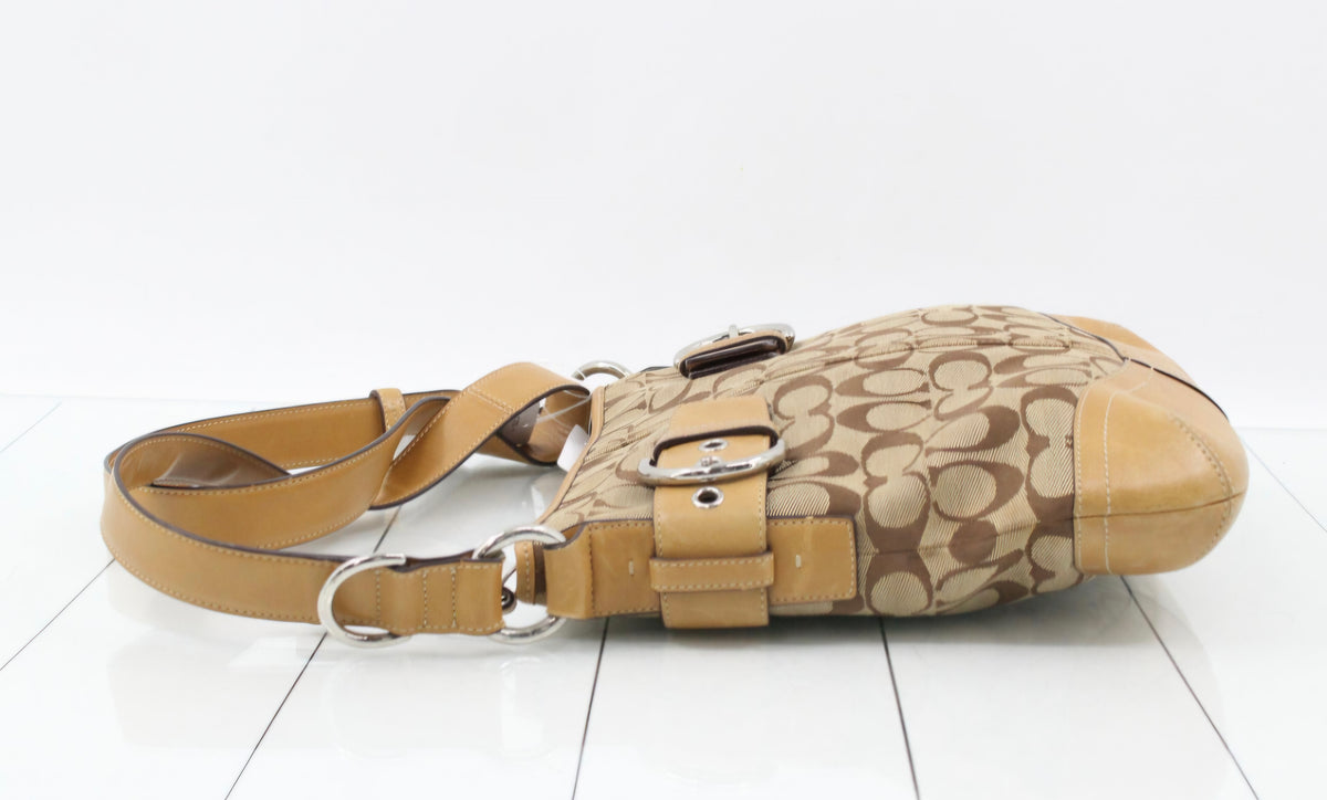 Coach Soho Signature Jacquard Belted Duffle Bag Khaki Tan Pre-owned