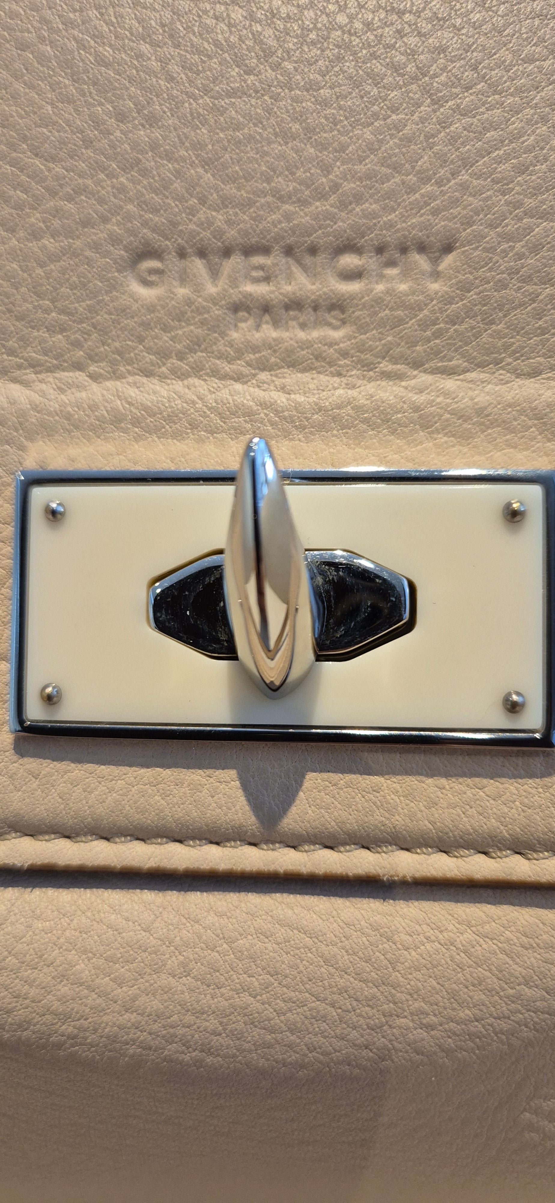 Givenchy Shark Top Handle/Satchel Medium Beige Pebbled Leather Women's Handbag