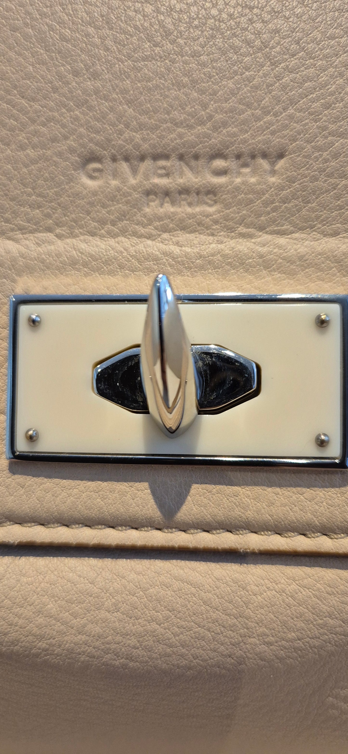 Givenchy Shark Top Handle/Satchel Medium Beige Pebbled Leather Women's Handbag