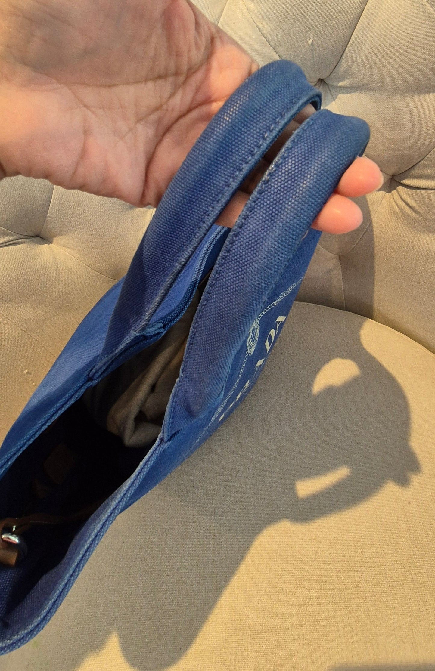 Prada Logo Canvas Bucket Tote - Cobalt Blue pre owned complete