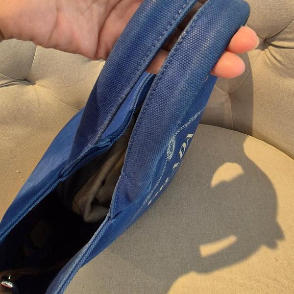 Prada Logo Canvas Bucket Tote - Cobalt Blue pre owned complete