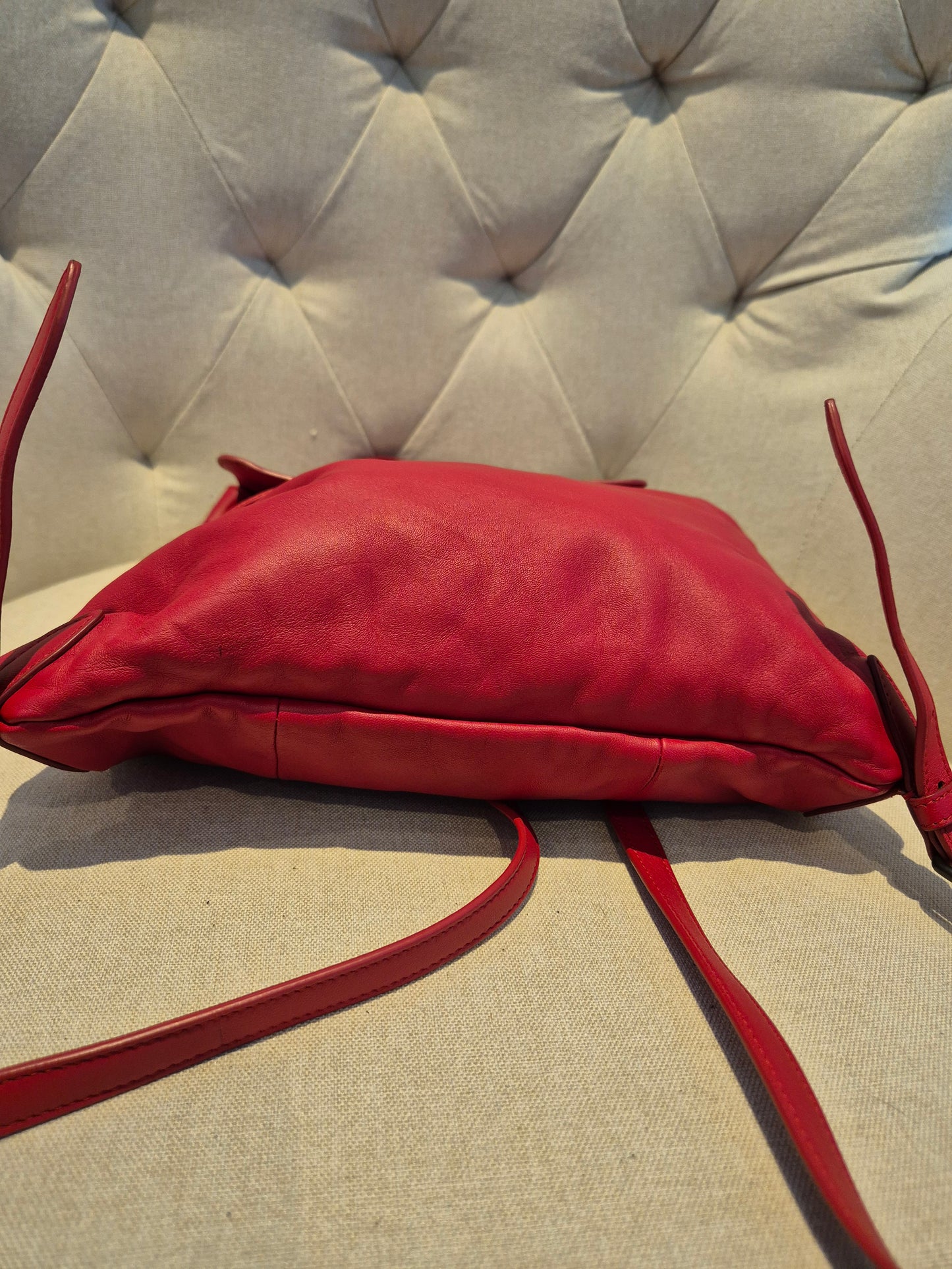 Bottega Veneta Red Leather Intrecciato Flap Drawstring Backpack