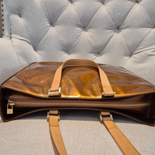 Louis Vuitton Monogram Vernis Columbus Copper Zip Tote Luxury Designer Zip Bag
