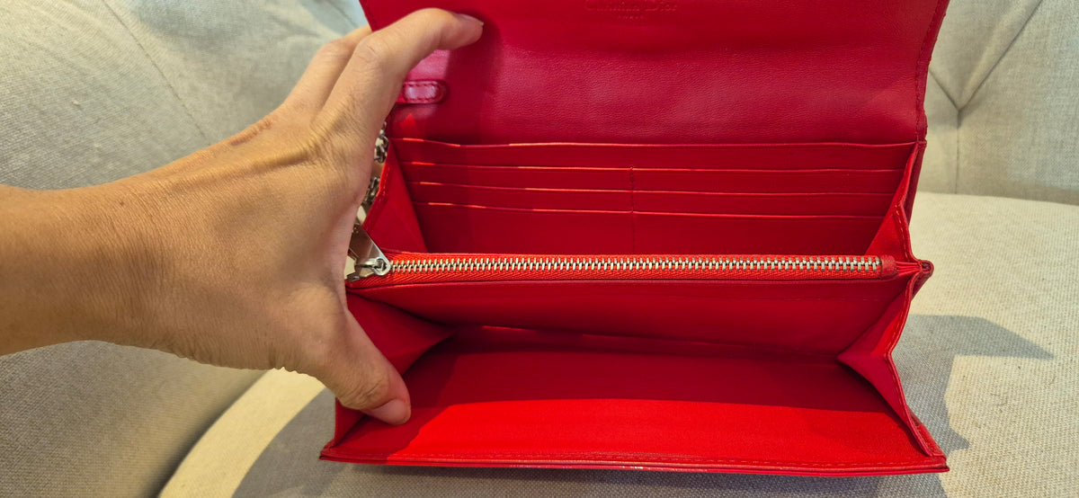 Christian Dior Patent Cannage Lady Dior Rendezvous Flap Wallet with Detachable sling