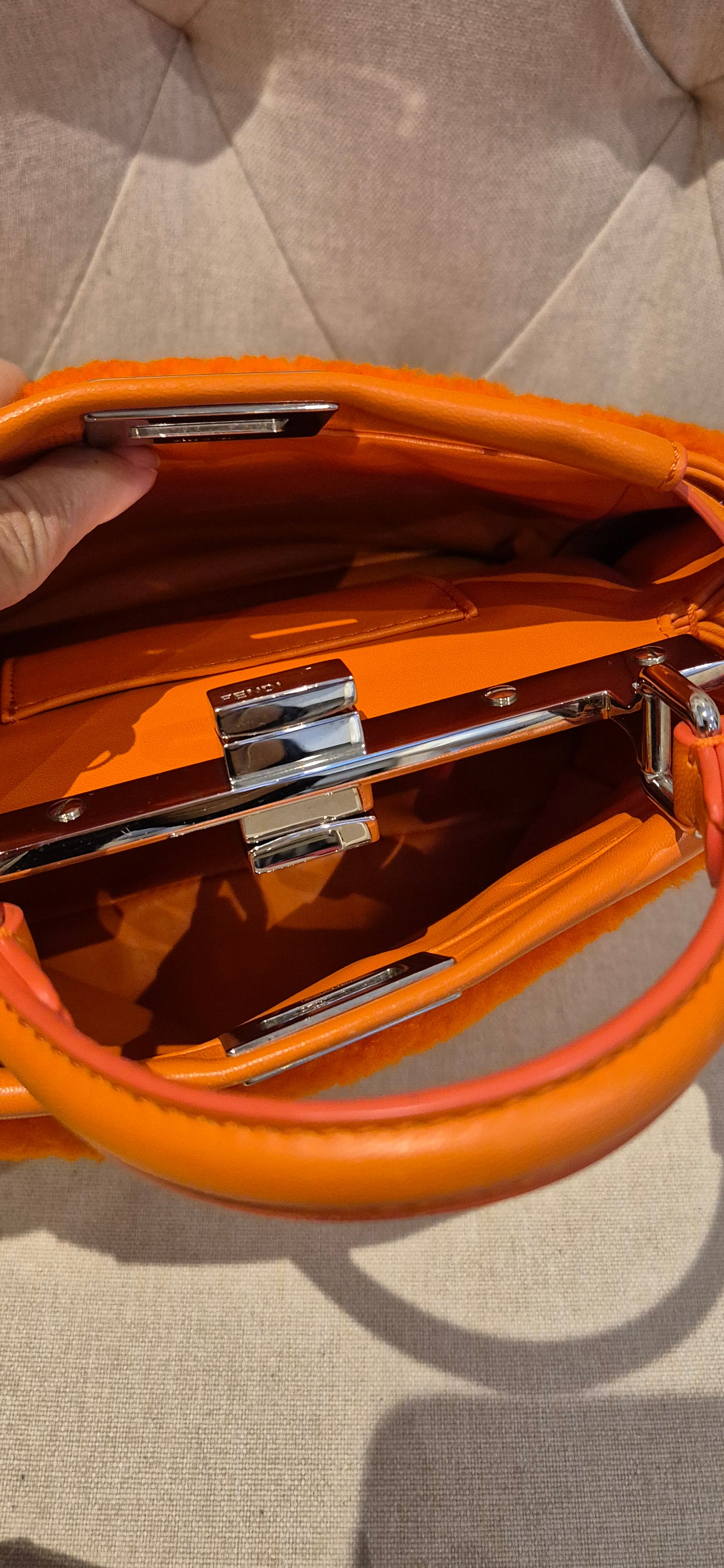 Fendi Peekaboo Mini Orange Shearling Handbag