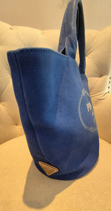 Prada Logo Canvas Bucket Tote - Cobalt Blue pre owned complete
