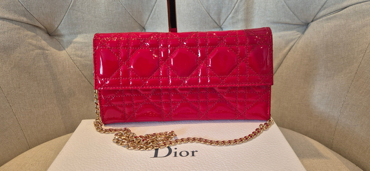Christian Dior Patent Cannage Lady Dior Rendezvous Flap Wallet with Detachable sling