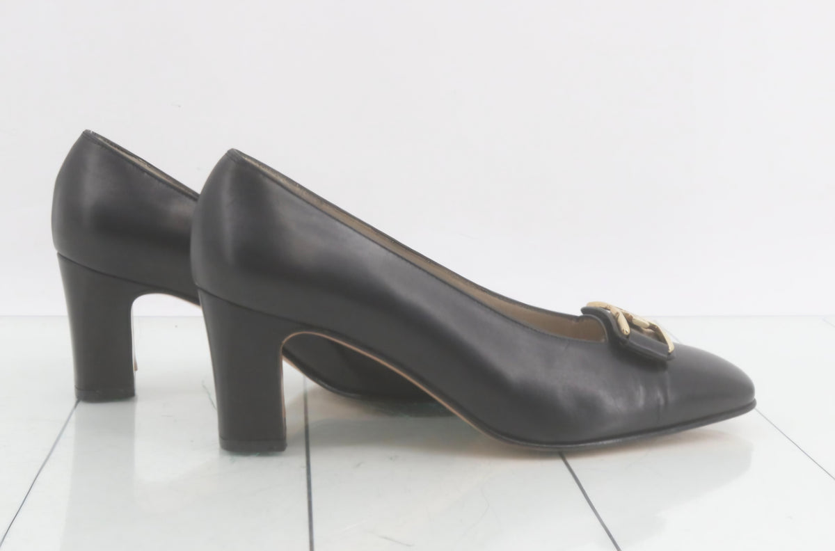 Salvatore Ferragamo block-heel leather pumps Vintage