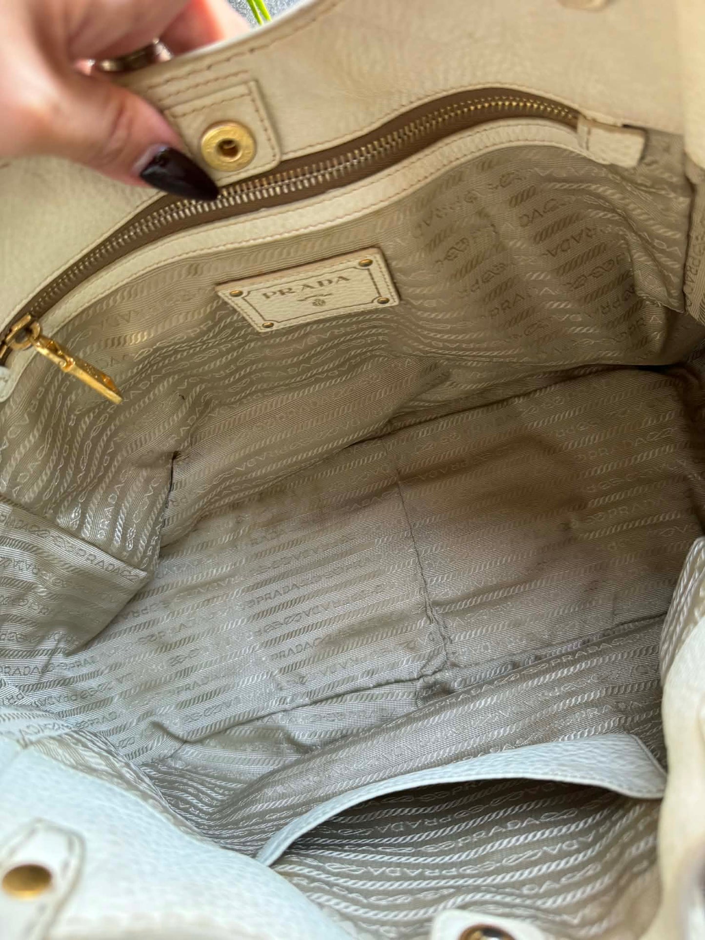 PRADA Vitello Daino Leather Shoulder Tote Bag