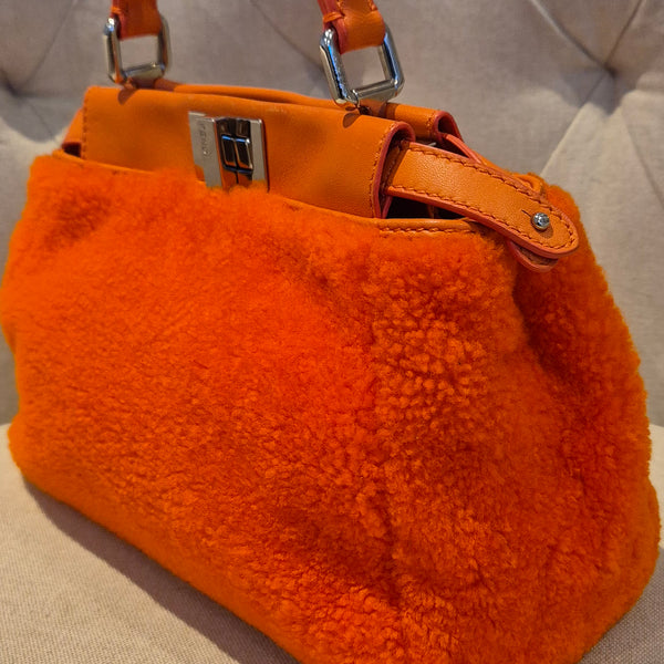 Fendi Peekaboo Mini Orange Shearling Handbag
