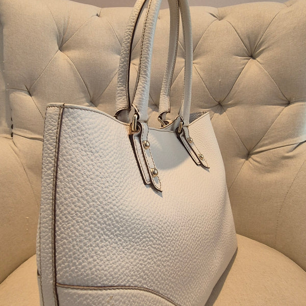 Gucci White Pebbled Leather Hassler Horsebit Double Handle Tote Bag