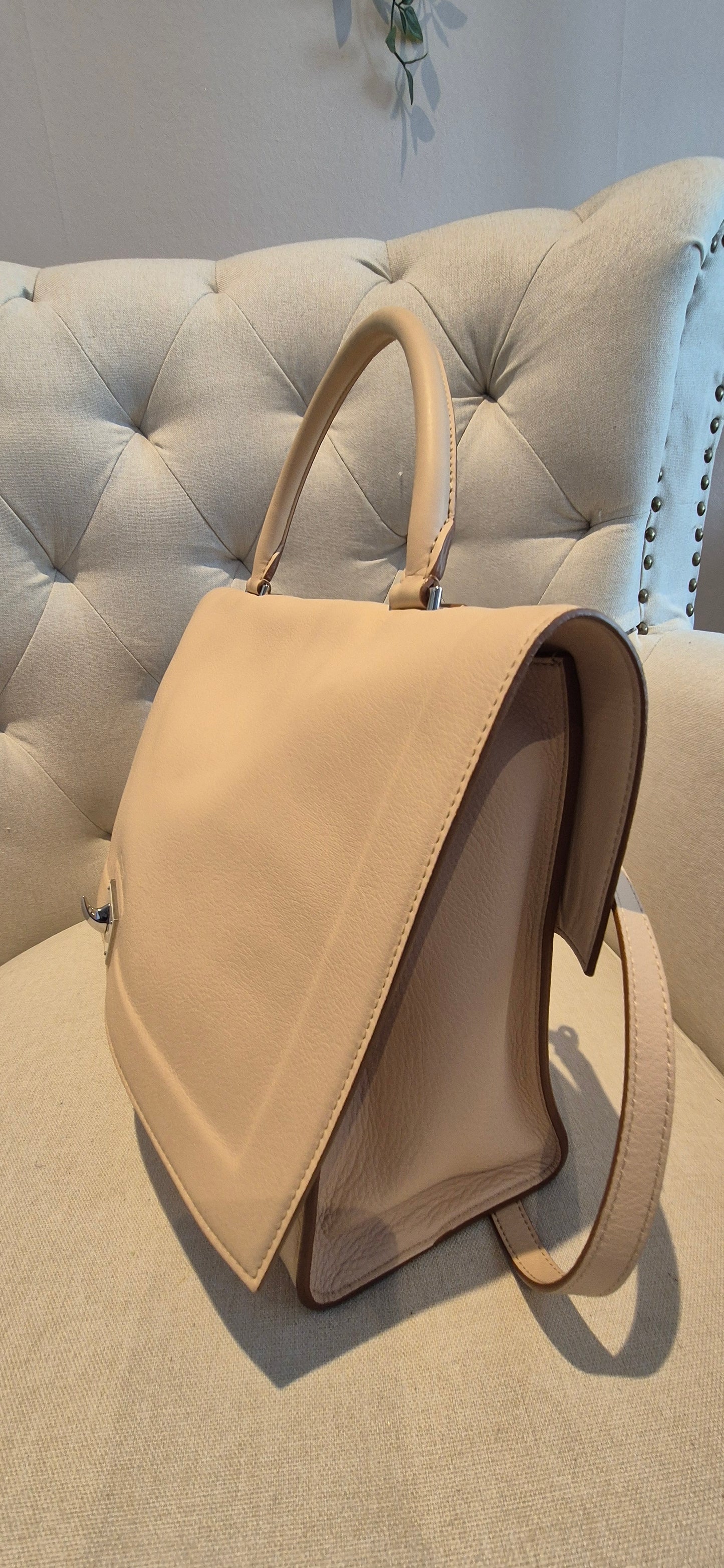 Givenchy Shark Top Handle/Satchel Medium Beige Pebbled Leather Women's Handbag