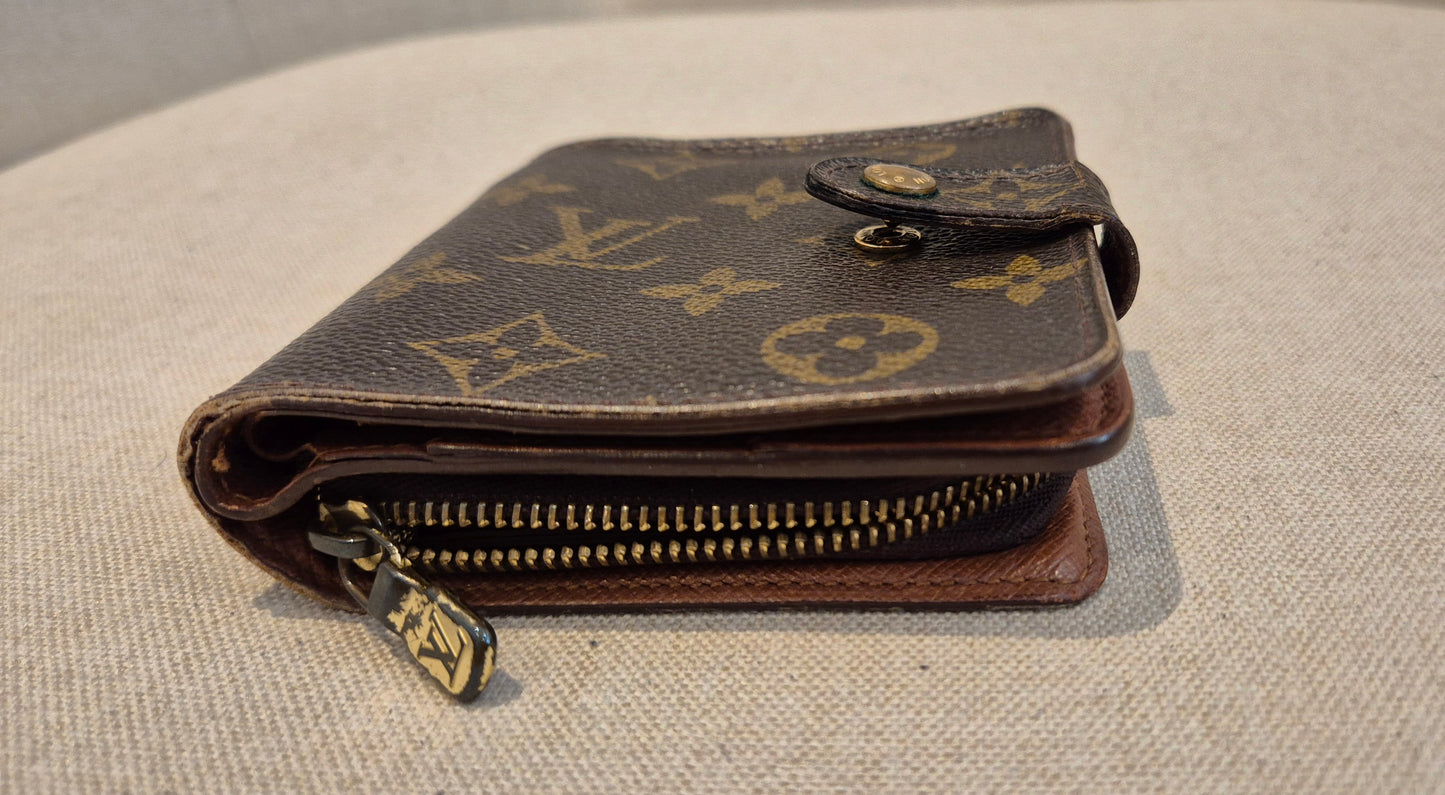 Louis Vuitton Compact Bi-fold Snap Button Monogram Wallet Brown