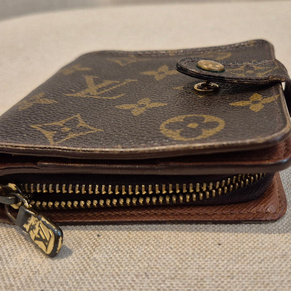 Louis Vuitton Compact Bi-fold Snap Button Monogram Wallet Brown