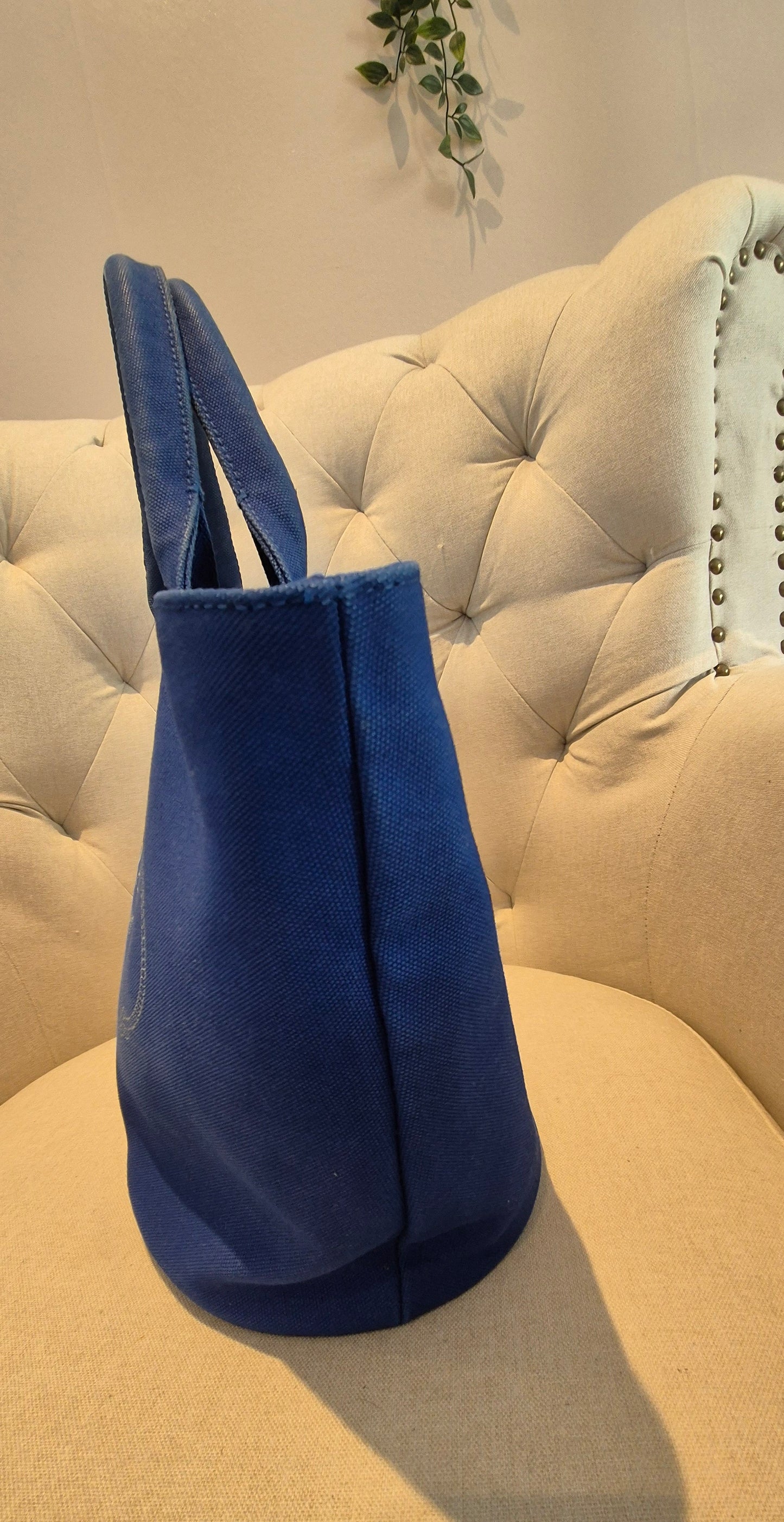 Prada Logo Canvas Bucket Tote - Cobalt Blue pre owned complete