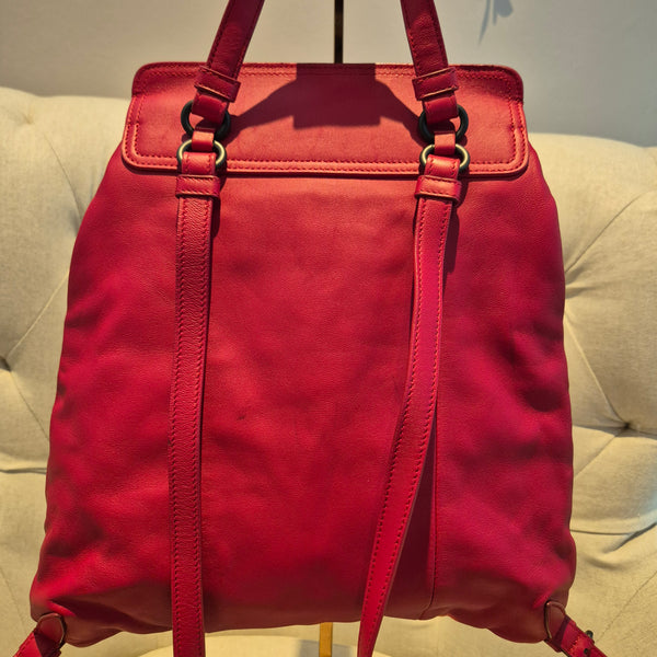Bottega Veneta Red Leather Intrecciato Flap Drawstring Backpack