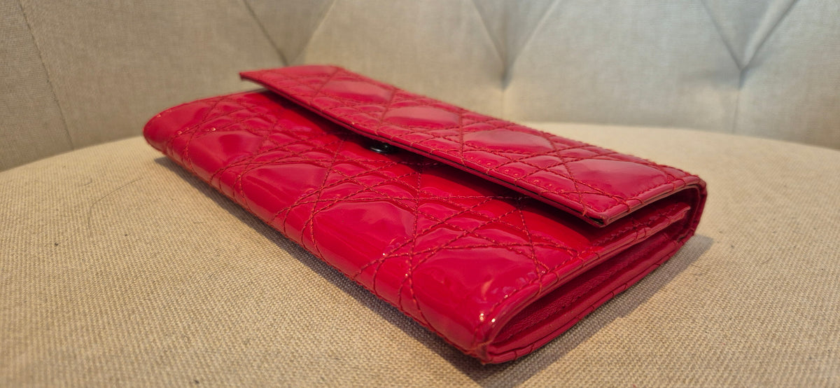Christian Dior Patent Cannage Lady Dior Rendezvous Flap Wallet with Detachable sling