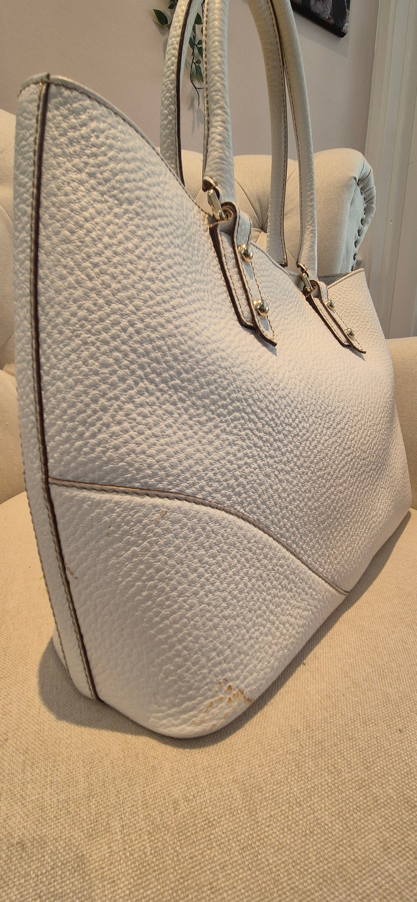 Gucci White Pebbled Leather Hassler Horsebit Double Handle Tote Bag