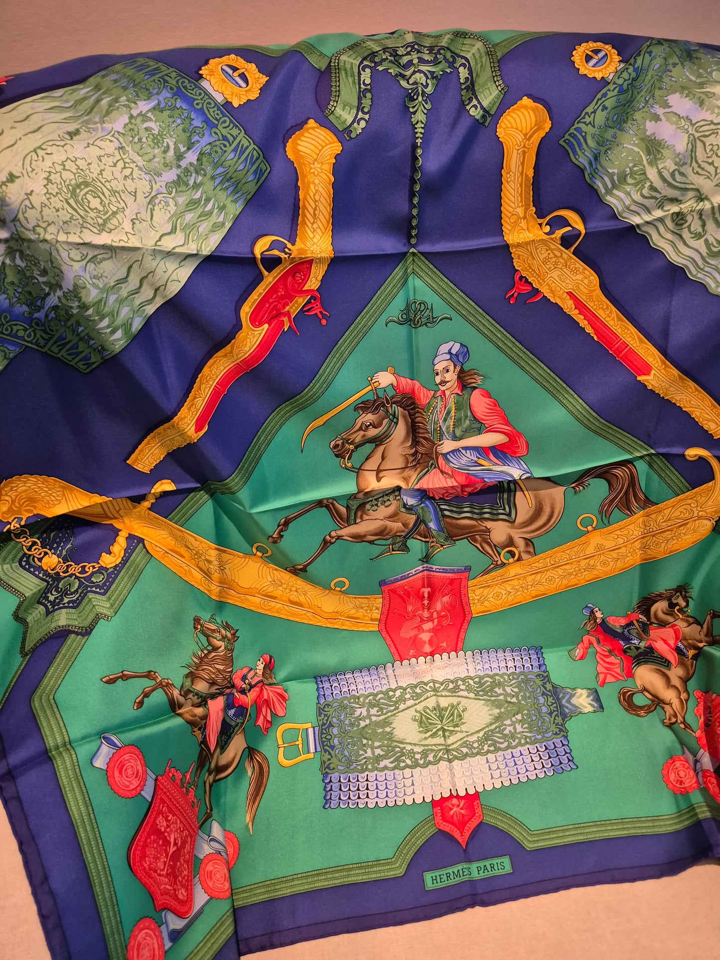 Hèrmes Carre Silk Scarf RARE Hommage a l'Amtiè Franco-Hellenique By Julia Abadie