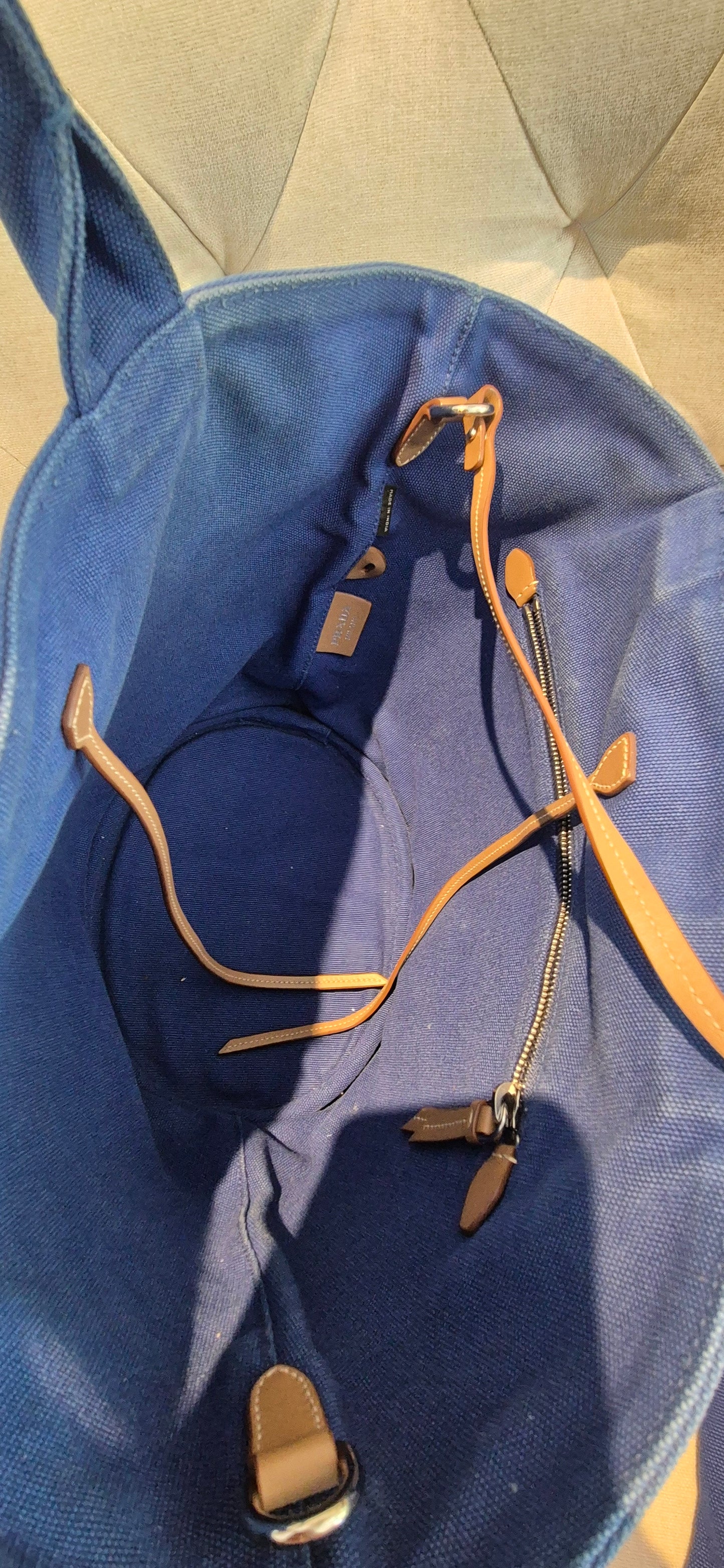 Prada Logo Canvas Bucket Tote - Cobalt Blue pre owned complete