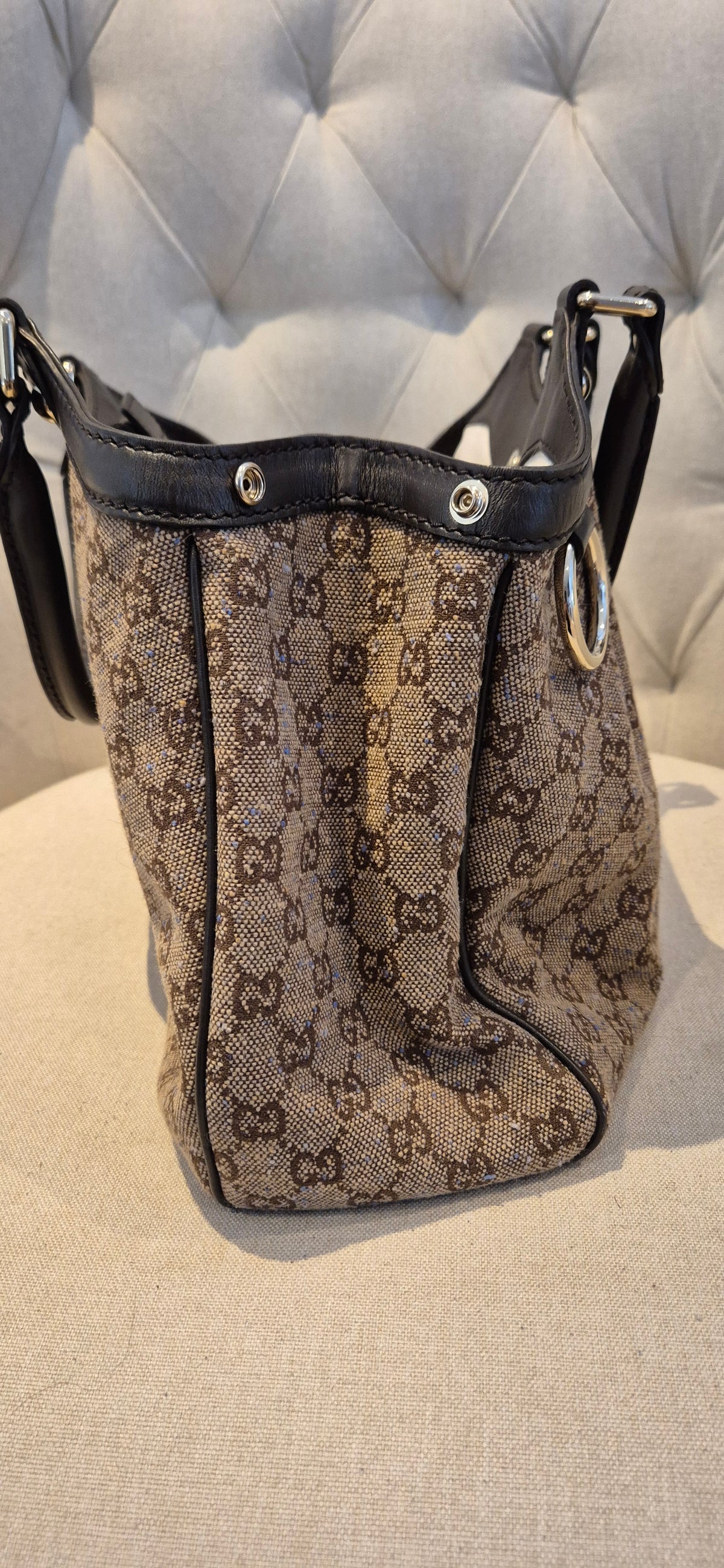 Gucci Sukey Medium GG Monogram Canvas Tote Bag – Dark Brown Trim Excellent Condition