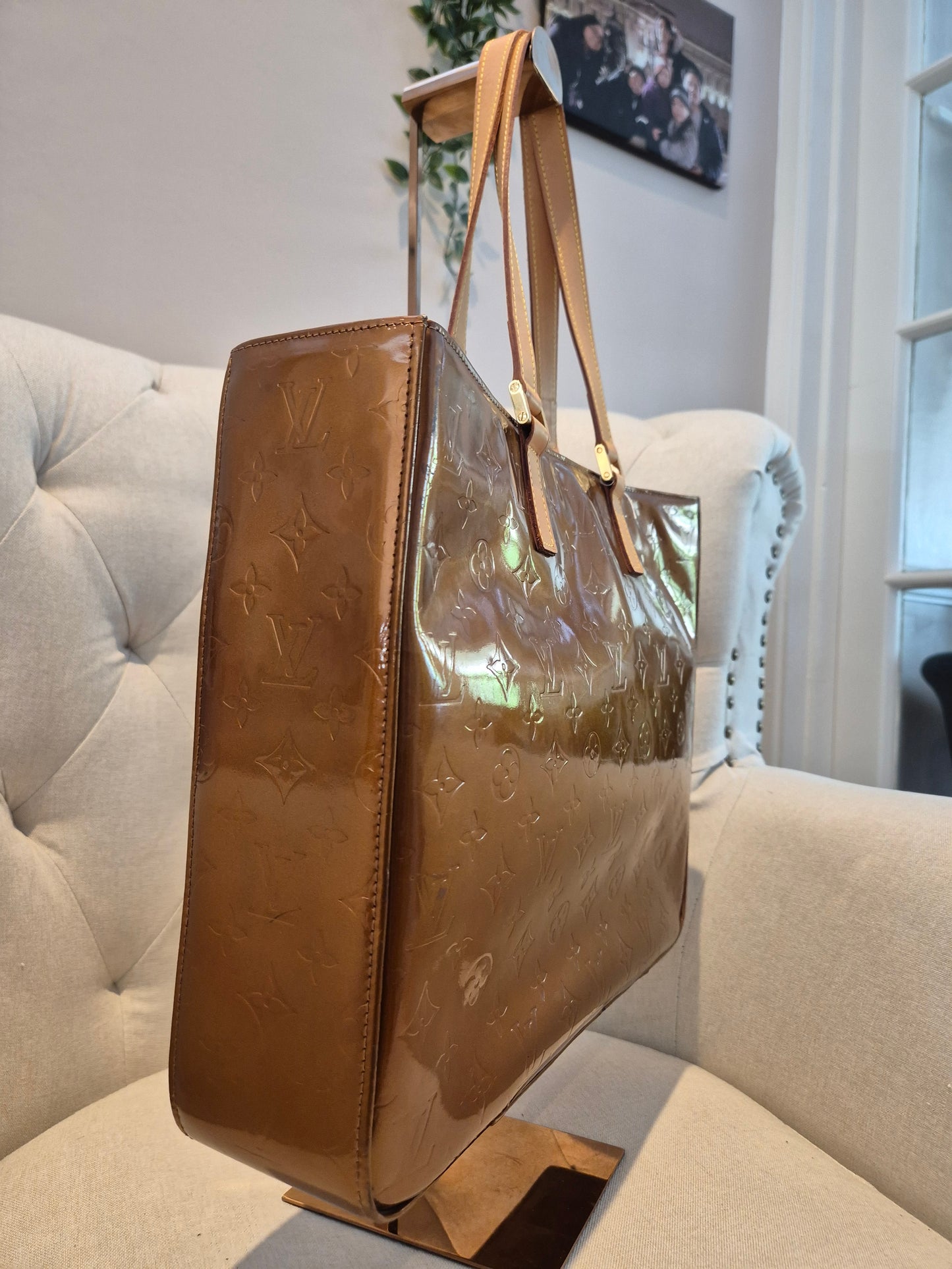 Louis Vuitton Monogram Vernis Columbus Copper Zip Tote Luxury Designer Zip Bag