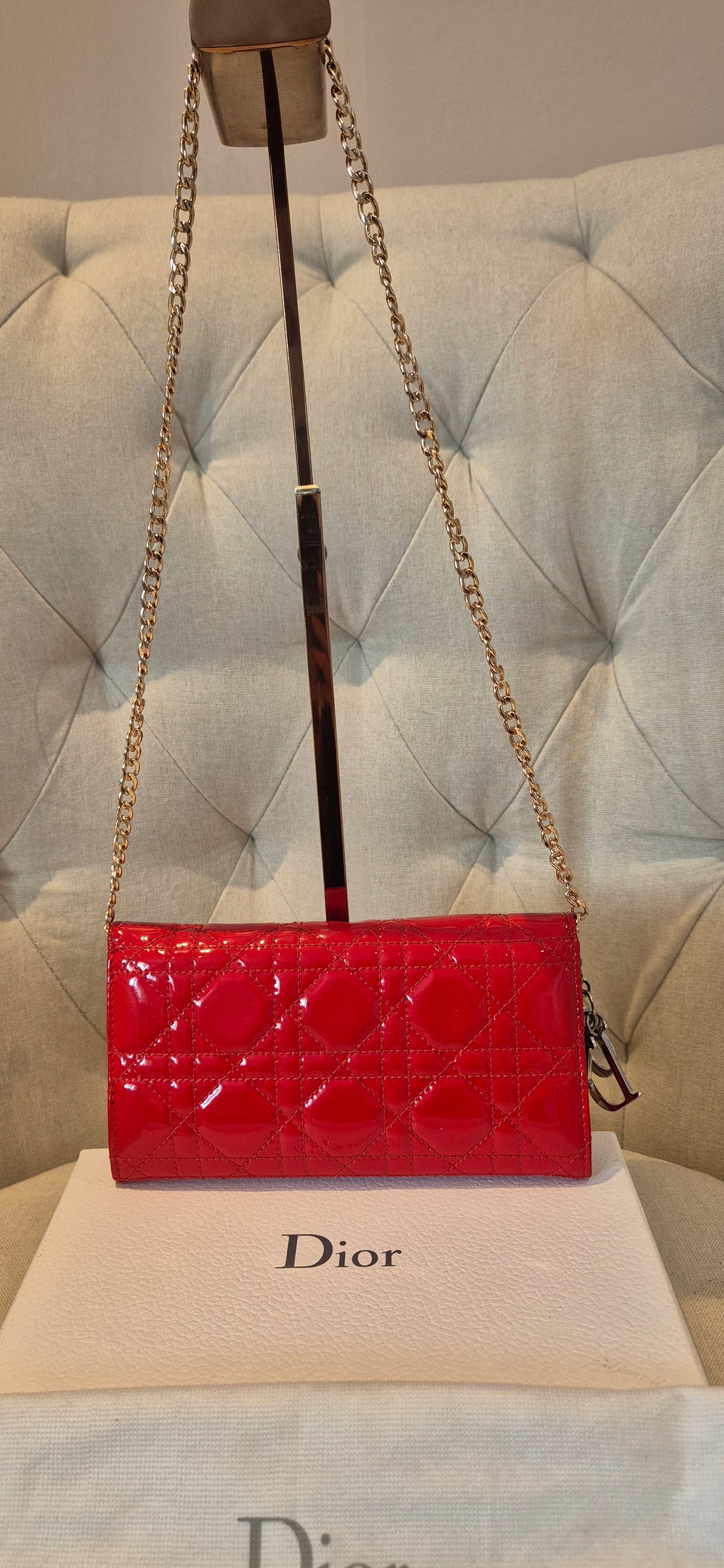 Christian Dior Patent Cannage Lady Dior Rendezvous Flap Wallet with Detachable sling