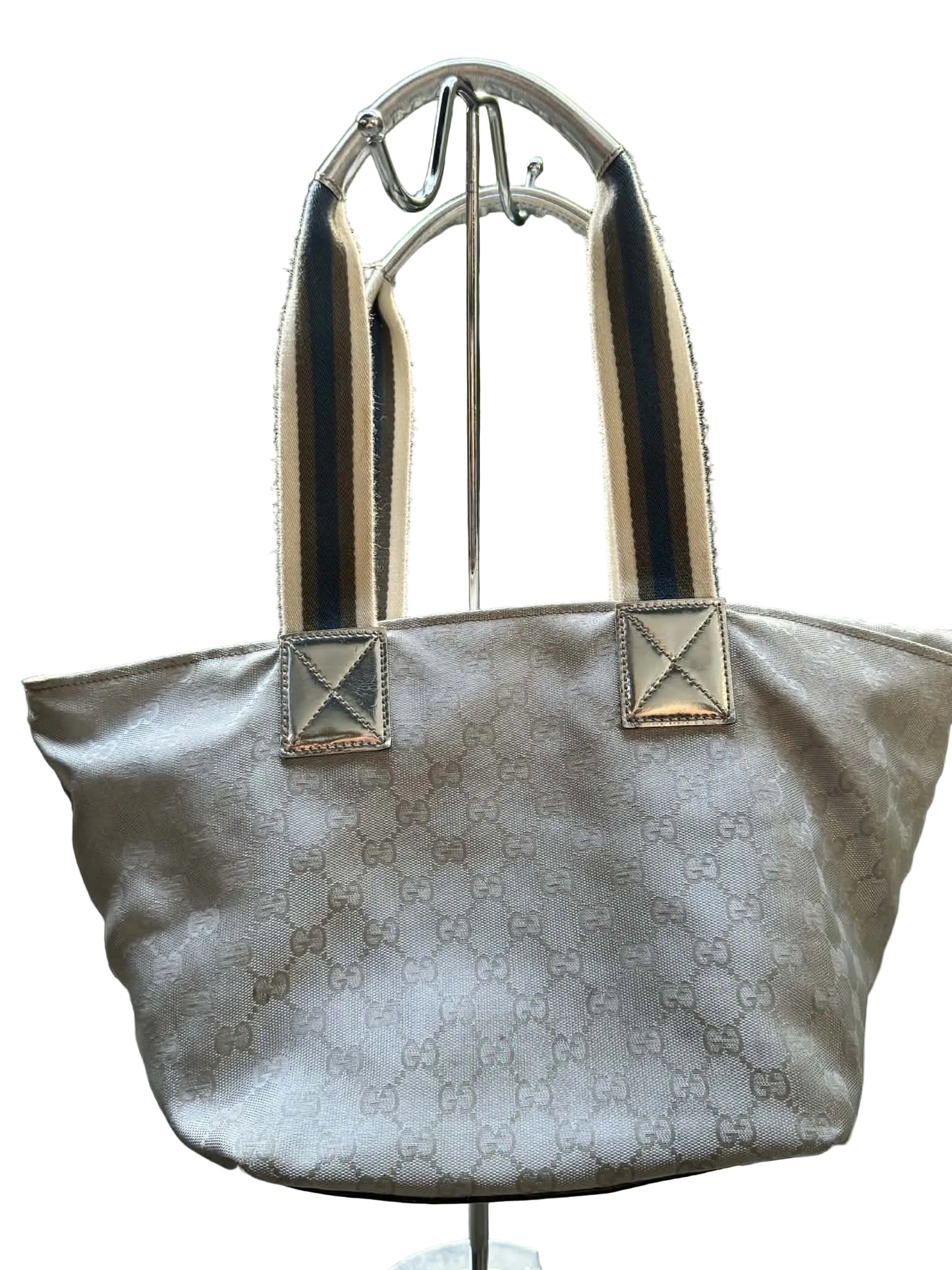 Gucci GG Canvas Web Stripe Tote Bag in silver