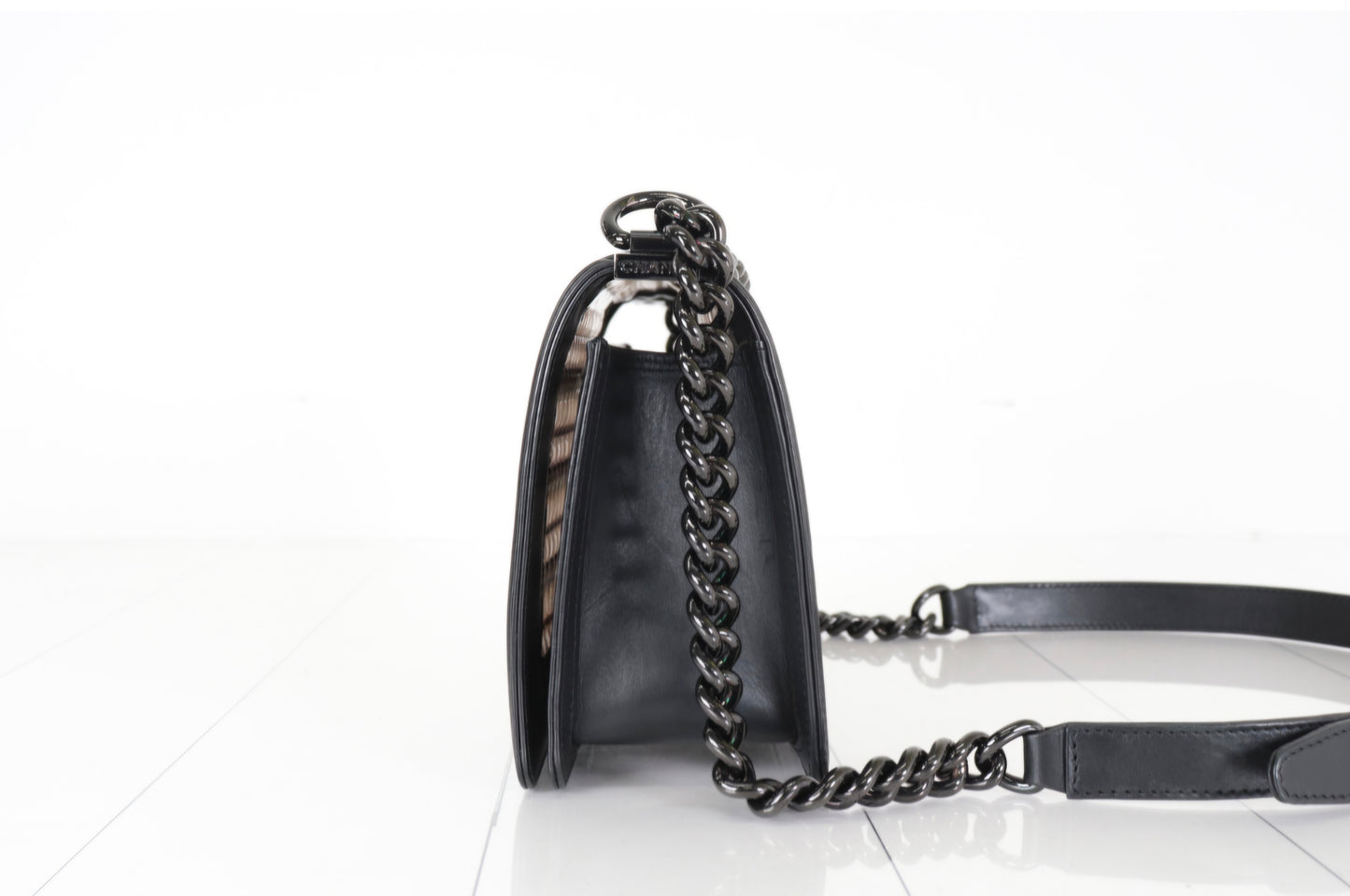 LIMITED Chanel Boy Woven PVC Thread Flap Bag, Lambskin Medium By Karl Lagerfeld