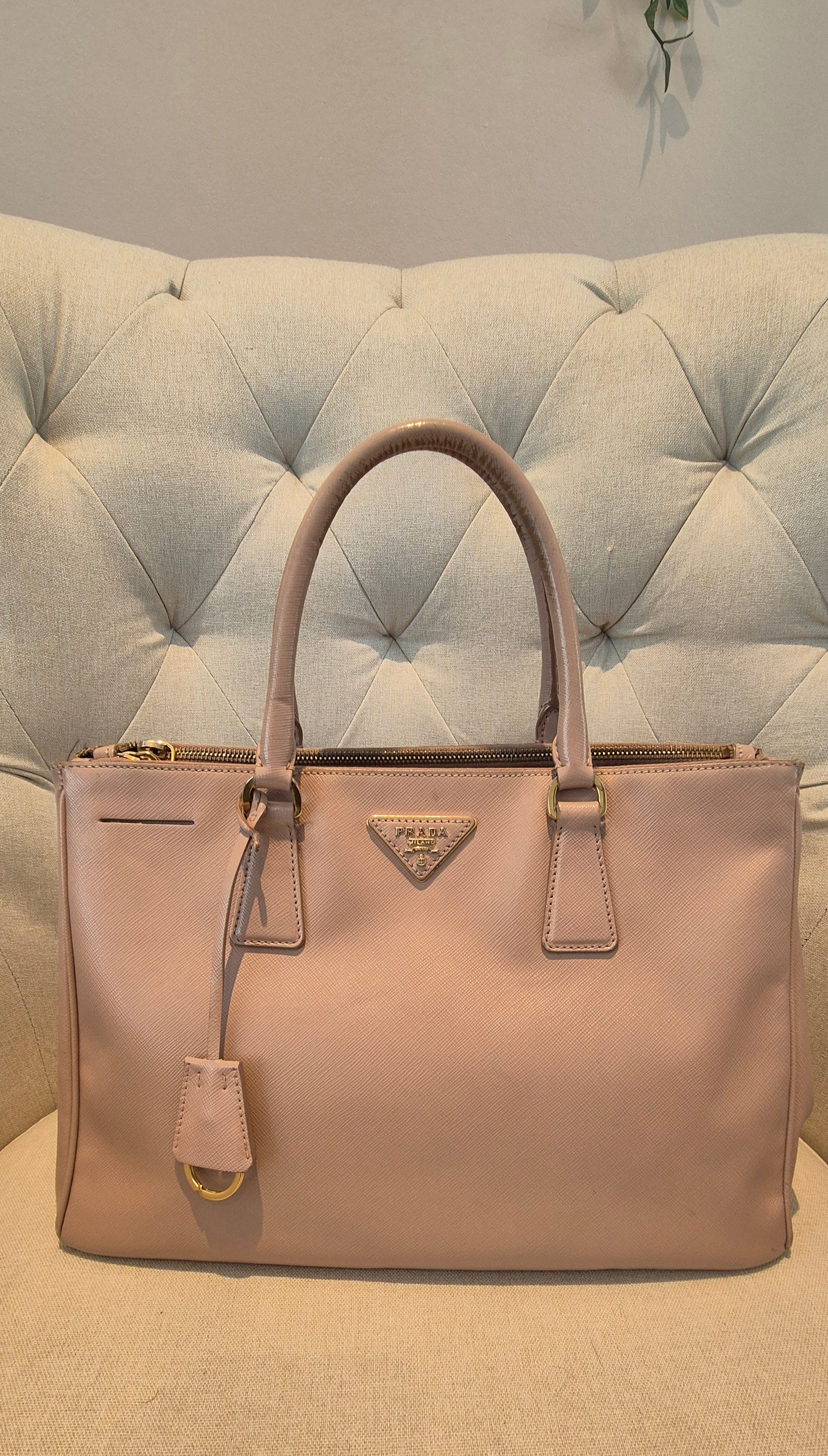 Prada Galleria Saffiano Top Handle Bag In Salmon Pink Saffiano Leather