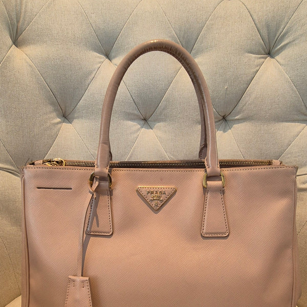 Prada Galleria Saffiano Top Handle Bag In Salmon Pink Saffiano Leather