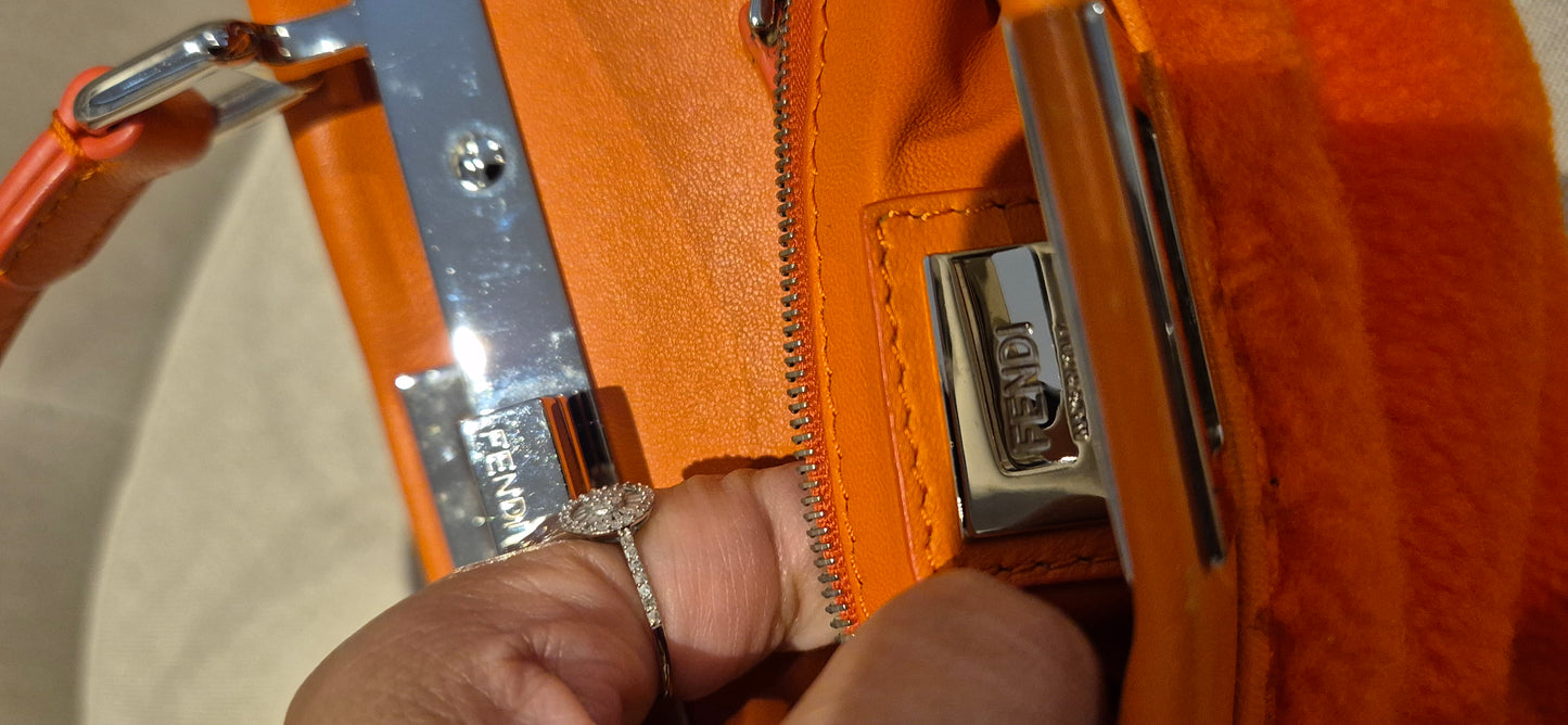 Fendi Peekaboo Mini Orange Shearling Handbag