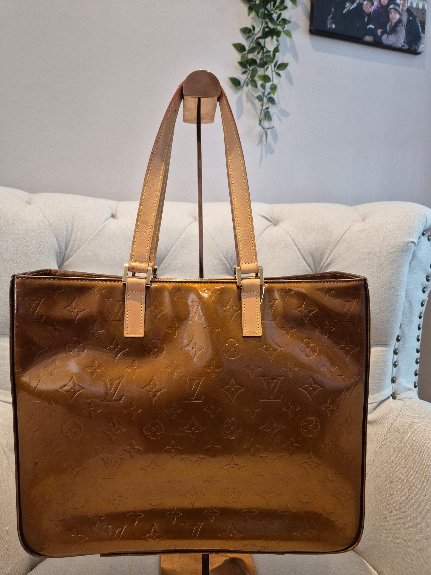 Louis Vuitton Monogram Vernis Columbus Copper Zip Tote Luxury Designer Zip Bag