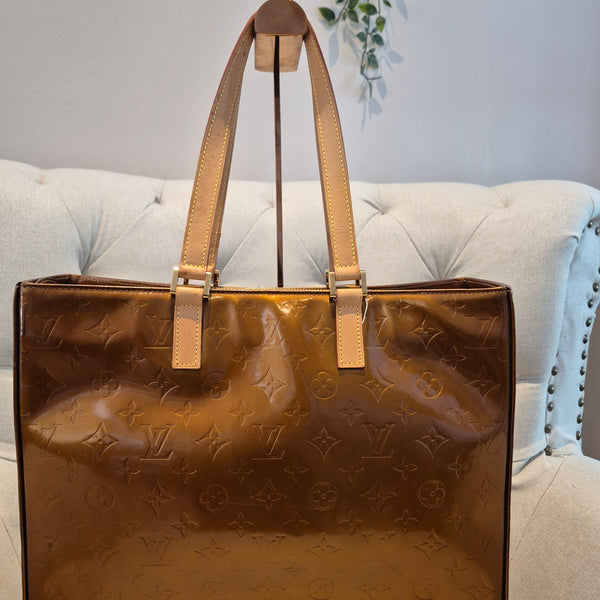 Louis Vuitton Monogram Vernis Columbus Copper Zip Tote Luxury Designer Zip Bag