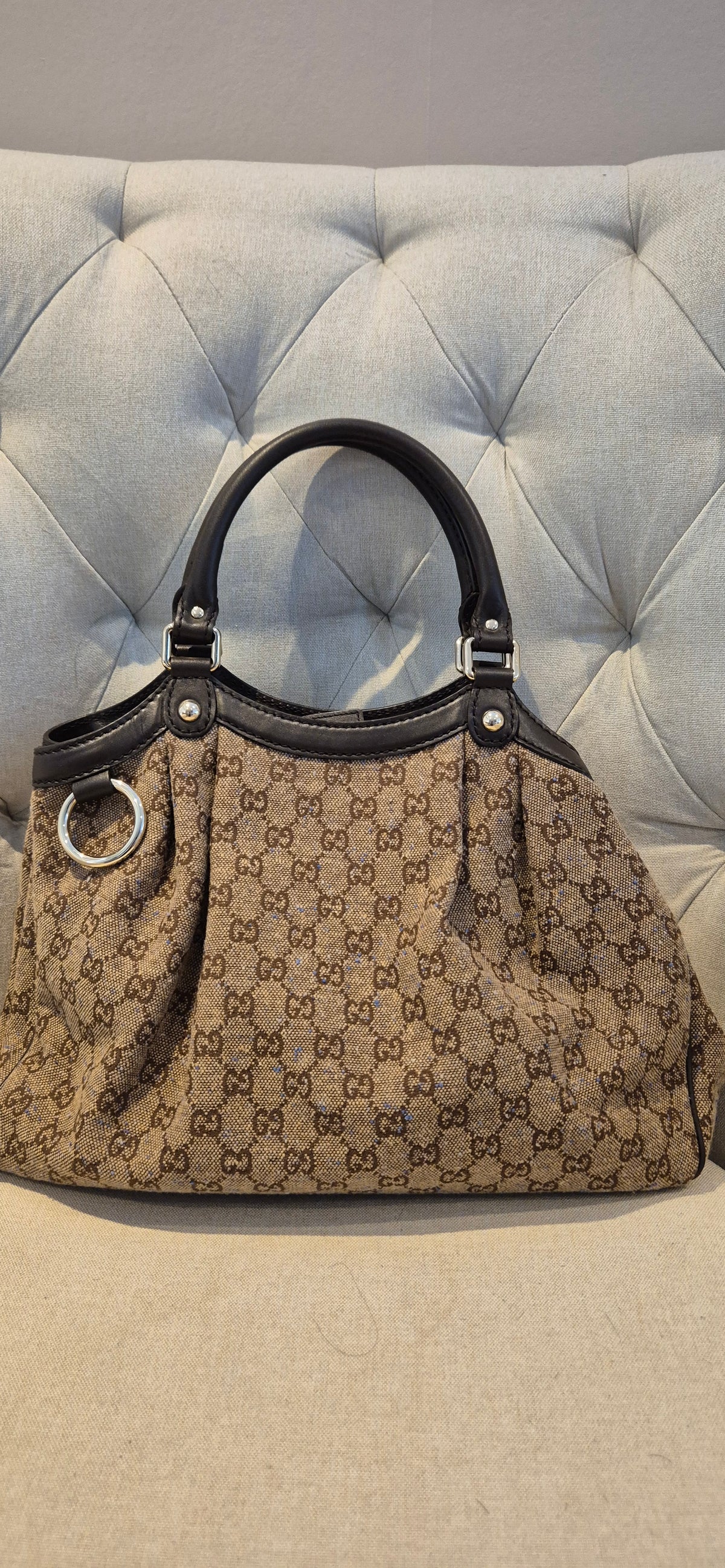Gucci Sukey Medium GG Monogram Canvas Tote Bag – Dark Brown Trim Excellent Condition
