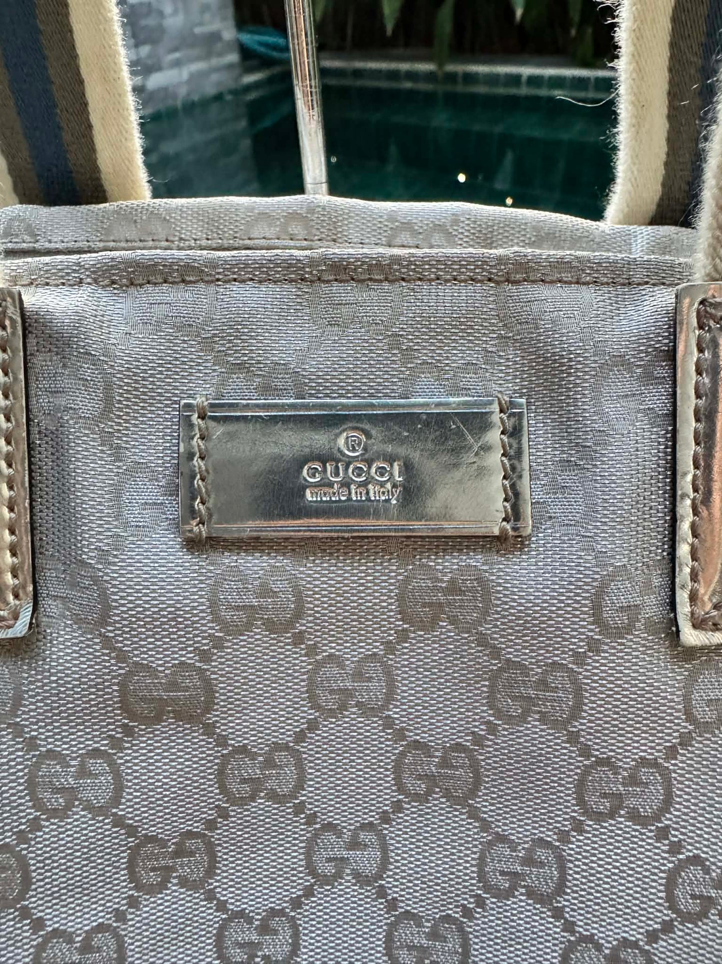 Gucci GG Canvas Web Stripe Tote Bag in silver
