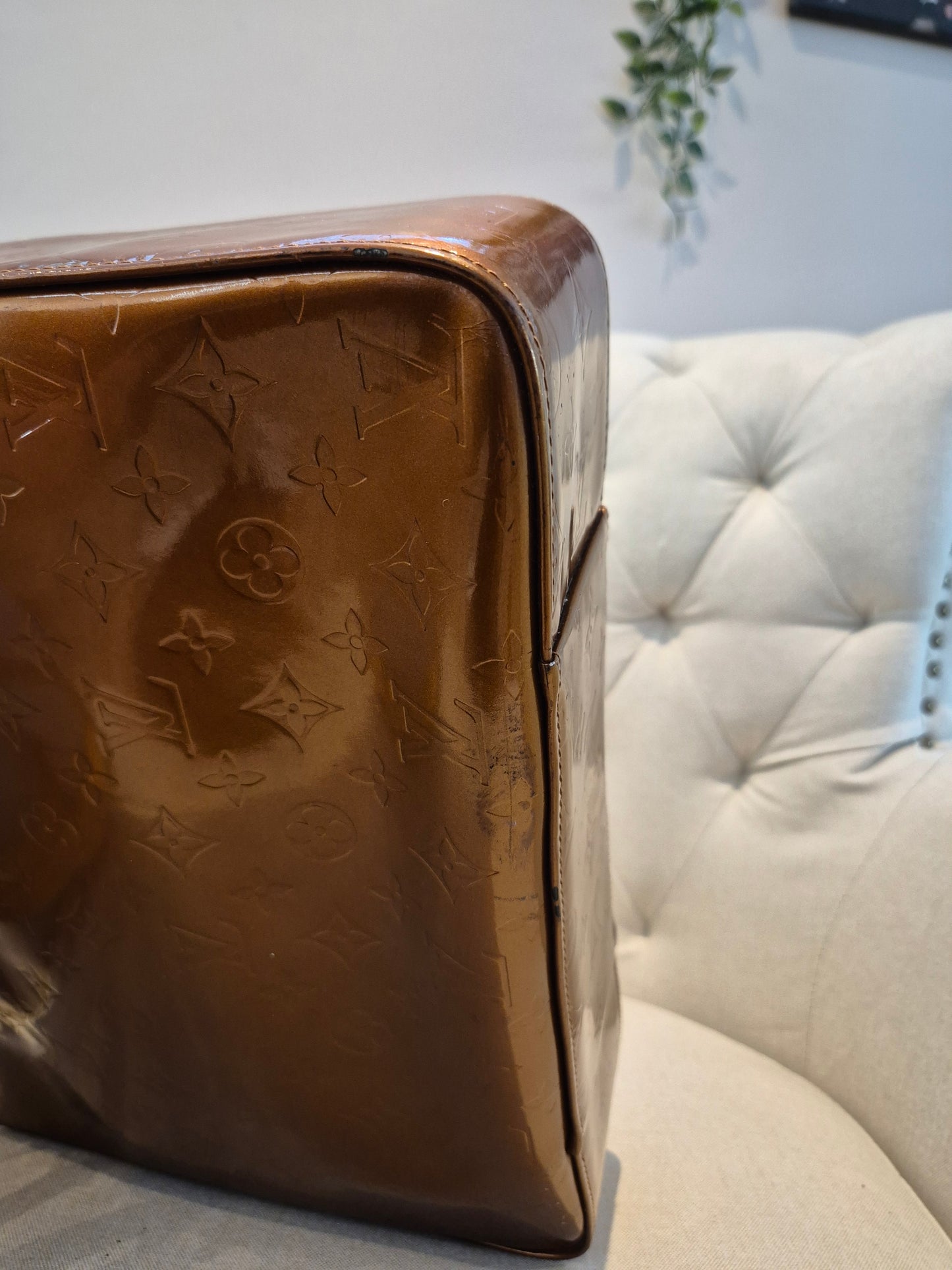 Louis Vuitton Monogram Vernis Columbus Copper Zip Tote Luxury Designer Zip Bag