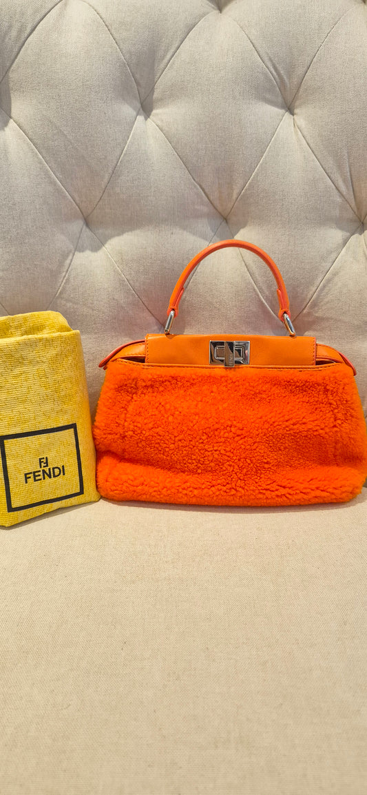 Fendi Peekaboo Mini Orange Shearling Handbag