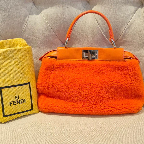 Fendi Peekaboo Mini Orange Shearling Handbag