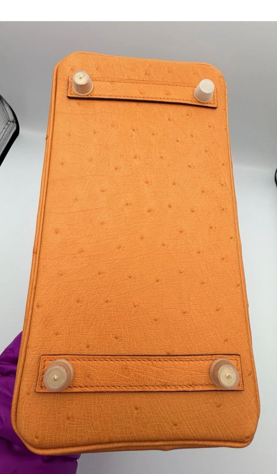 Hermes Birkin 25 in Ostrich Leather with Box, Dust bags, Lock/Keys, Raincoat, and Essential CITES Certificate.