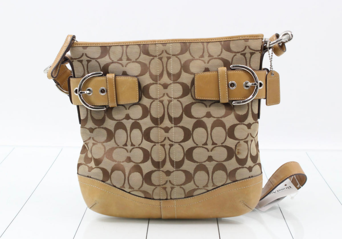 Coach Soho Signature Jacquard Belted Duffle Bag Khaki Tan Pre-owned