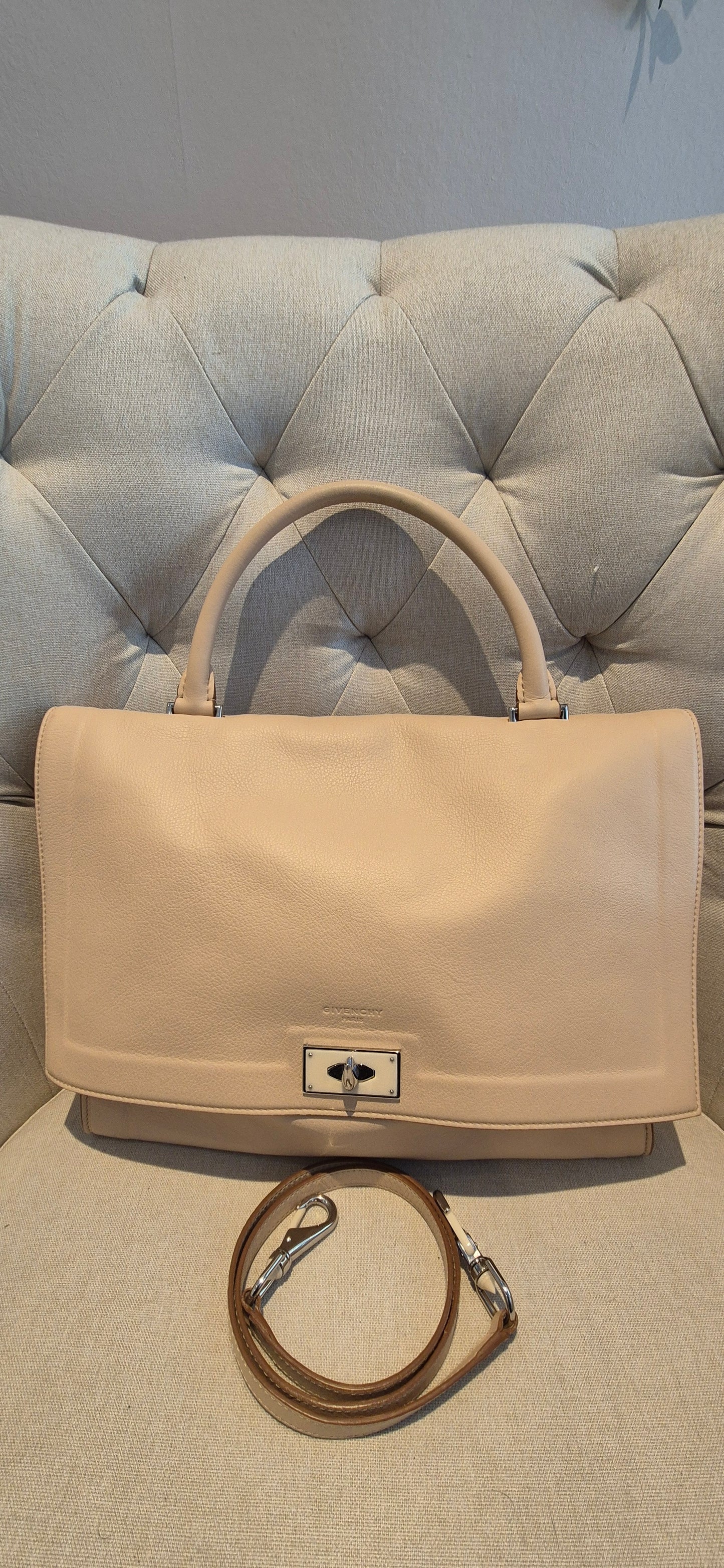 Givenchy Shark Top Handle/Satchel Medium Beige Pebbled Leather Women's Handbag