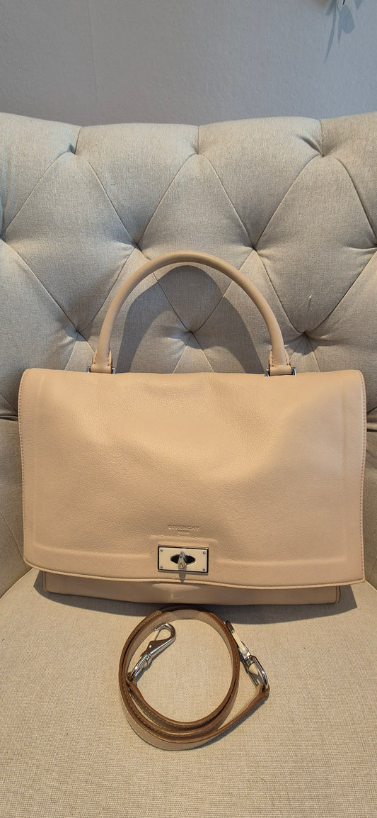 Givenchy Shark Top Handle/Satchel Medium Beige Pebbled Leather Women's Handbag
