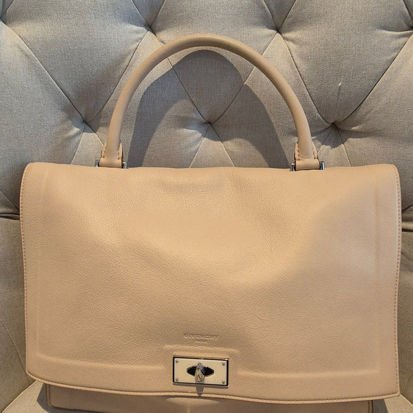 Givenchy Shark Top Handle/Satchel Medium Beige Pebbled Leather Women's Handbag