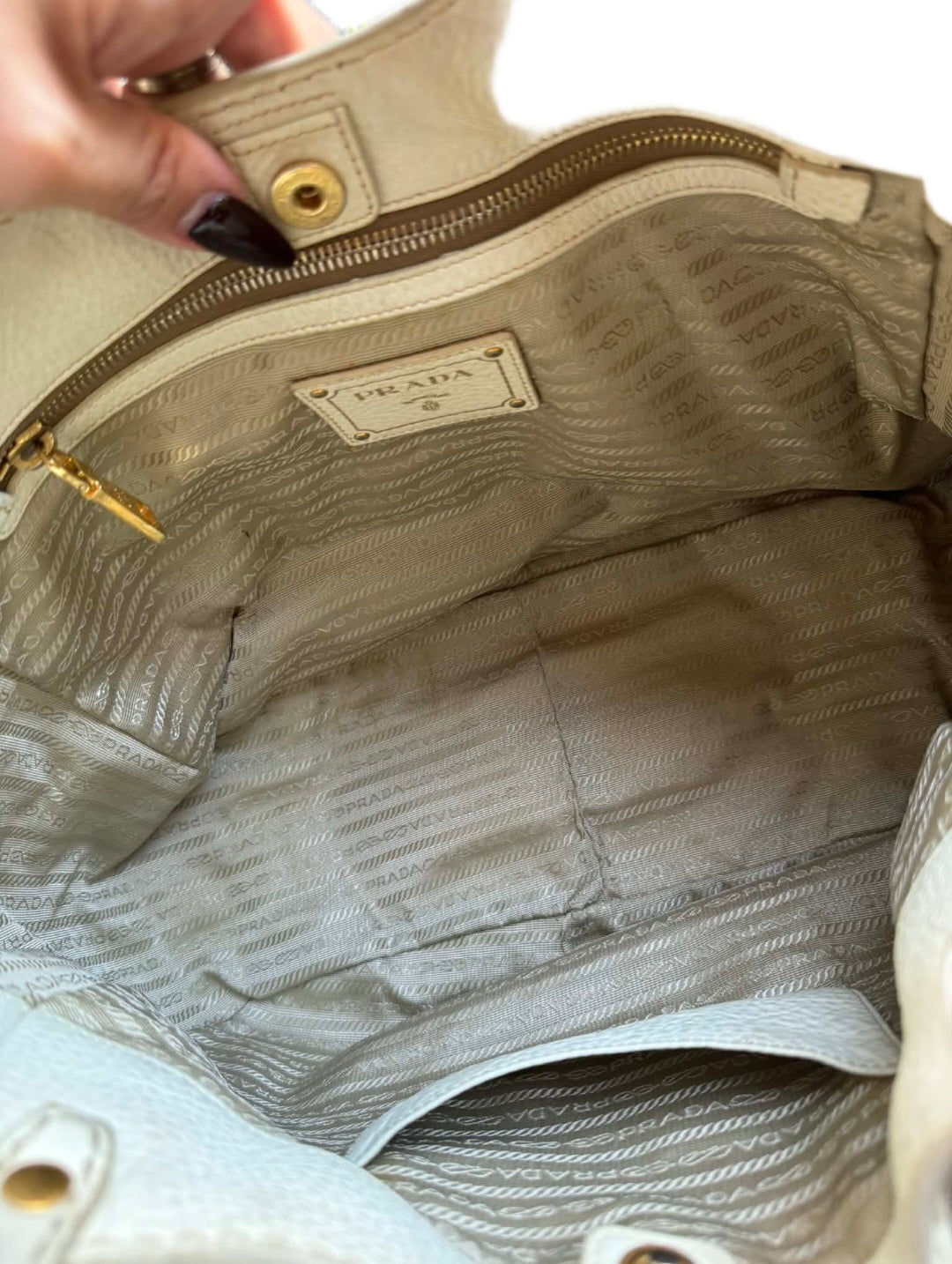PRADA Vitello Daino Leather Shoulder Tote Bag