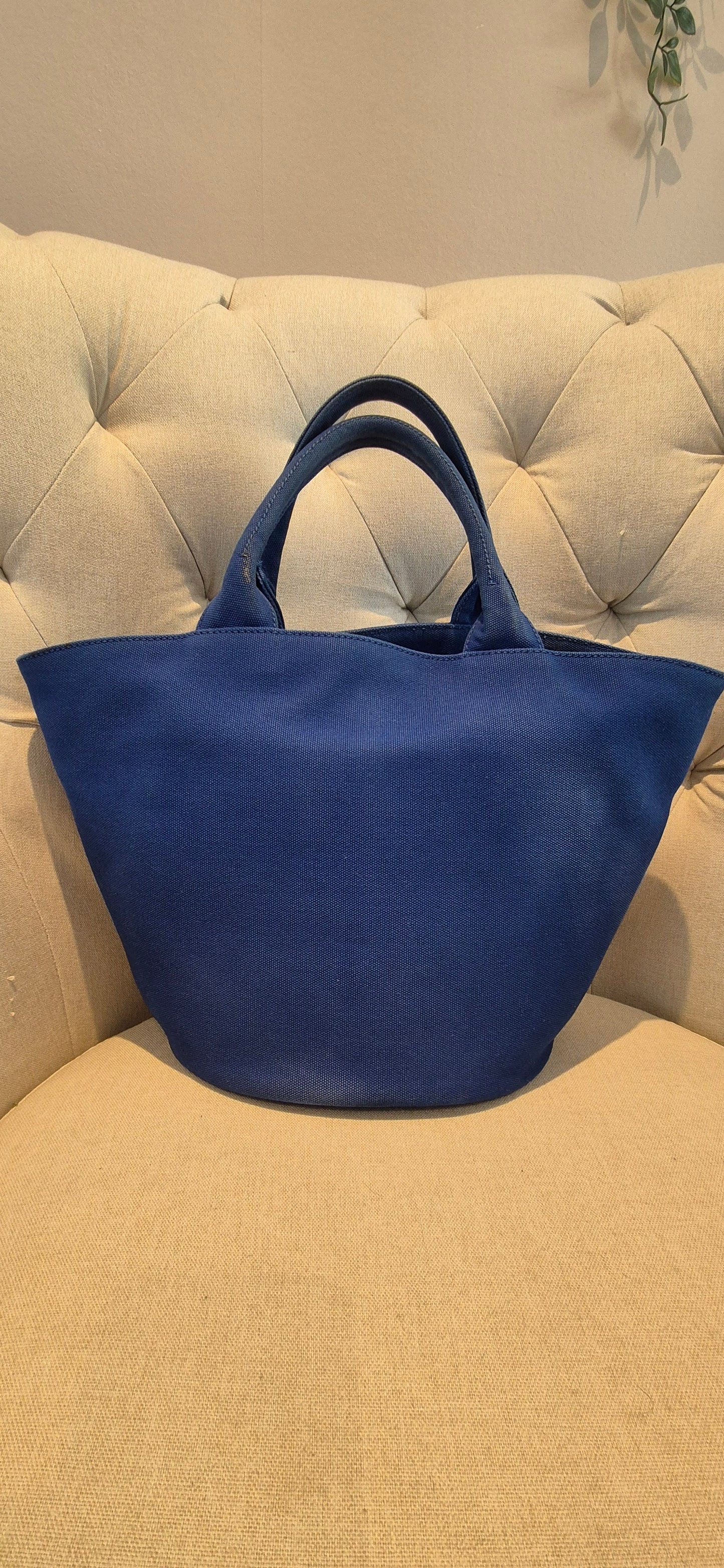 Prada Logo Canvas Bucket Tote - Cobalt Blue pre owned complete